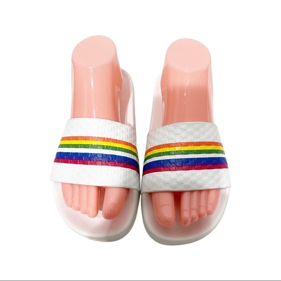 Michael Kors Jett/Eva rainbow size 7 slides. Leather upper with logo spell out. - Picture 1 of 8